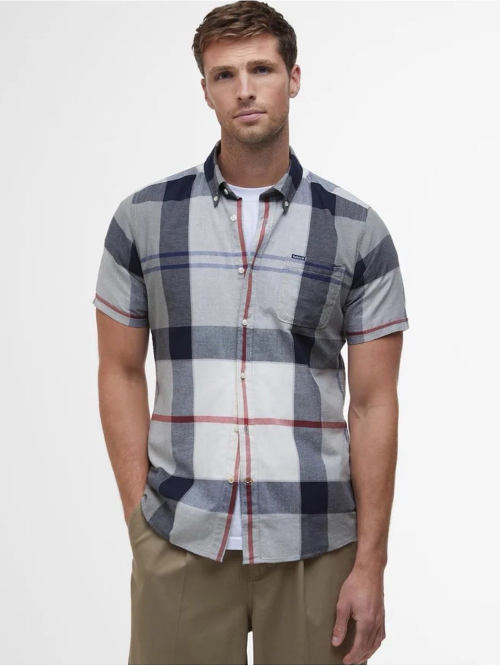 Barbour Doughill Short-Sleeved Shirt Bleached Pine Tartan Men’s US XXL 2XL NWT